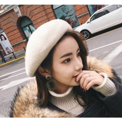 17 Colors! New Women Beret French Artist Warm Wool Winter Beanie Hat Cap Vintage Plain Beret Hats Solid Color Elegant Lady Caps