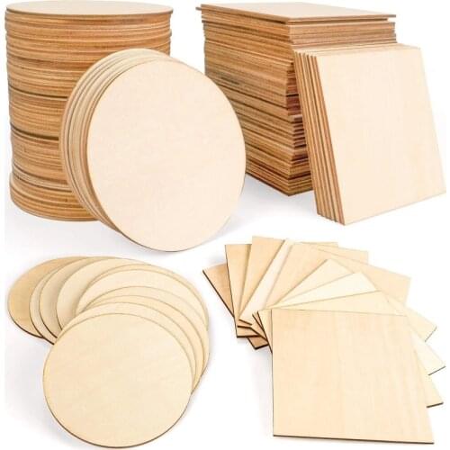 20/40/50 Pcs 100mm Wooden Pieces Slices Wood Round Square for Children DIY Painted Wood Chip Wedding Household Decoration Board