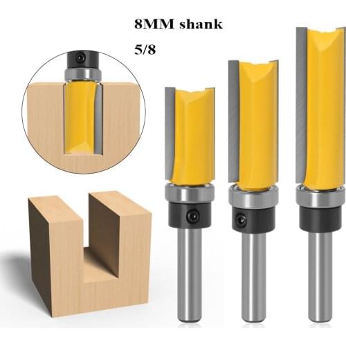 3pc 8mm Shank Flush Trim Bit 15.9mm x 30mm 40mm 50mm Router Bit Wood Milling Cutter Woodworking Engraving Machine Cutter Set