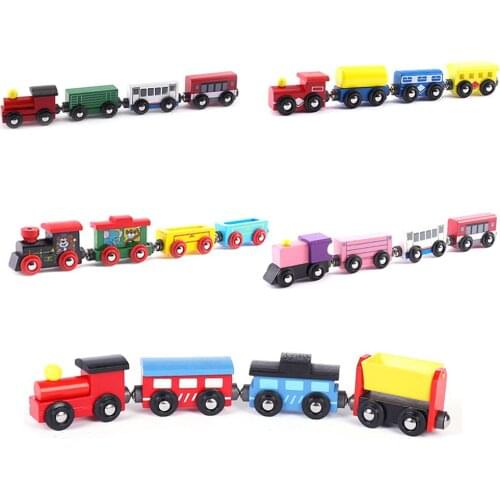 4Pc Wooden Magnetic Train Kids Train Toy Locomotive Car Toys Wooden Track Train Railway Vehicles Children Birthday Gifts