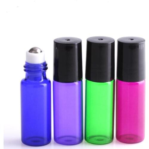 5ml Refillable Roll on Glass Perfume Bottle with Metal Ball, Empty Essential Oil Roller Vials LX2636