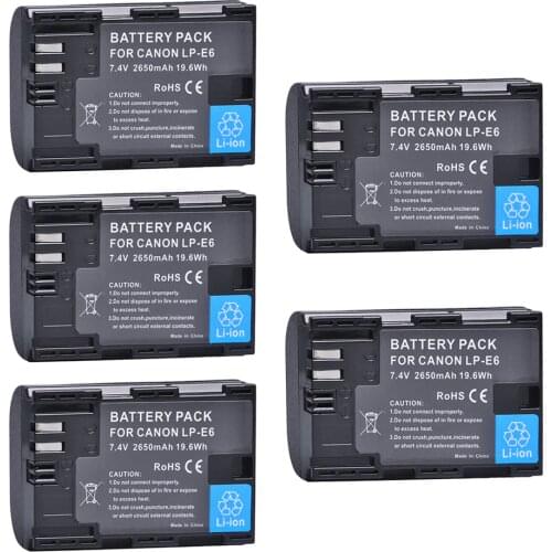 5PCS 2650mAh LP-E6 LPE6 LP E6N Camera Li-ion Bateria for Canon EOS 5D 5D2 5DS R Mark II 2 III 3 6D 60D 60Da 7D 7D2 7DII 70D 80D
