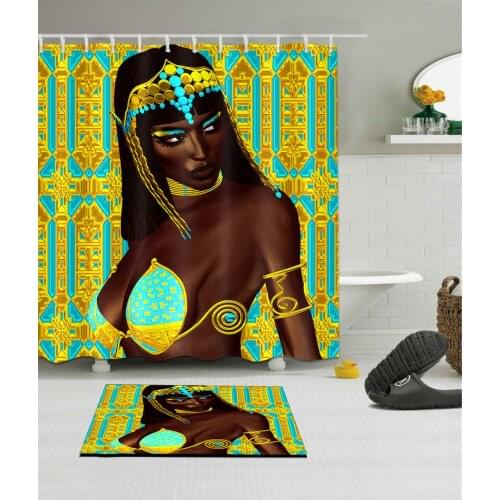 African Beauty Girl Shower Curtain Bathroom Mat Set Waterproof 12 Hooks 180X180CM Decor Waterproof