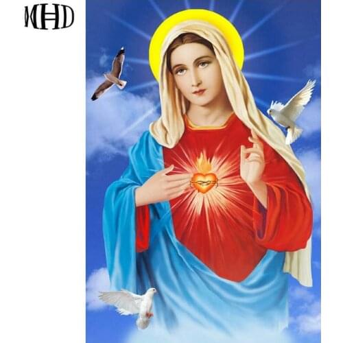 MHD Diamond Embroidery Religious Portrait Full Square / Round 5d diy Diamond Painting Virgin 3D Diamond Cross Stitch Jesus