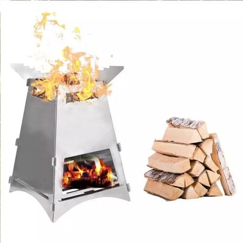BBM-2020(B) Outdoor Camping Barbecue Portable Wood Fire Stove Camping Detachable Folding Rocket Stove