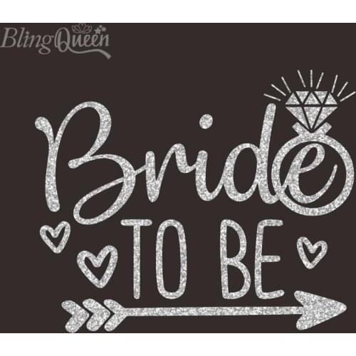 BlingQueen 12PCS/LOT Custom Iron On Transfers Hot Fix Vinyl Transfers Glitter Appliques Bride To Be Design