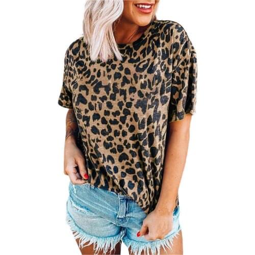Plus Size Womens Tops And Blouses Fashion Women Loose Leopard Letter Round Neck Short Sleeve Blouse Blusas Mujer De Moda 2021