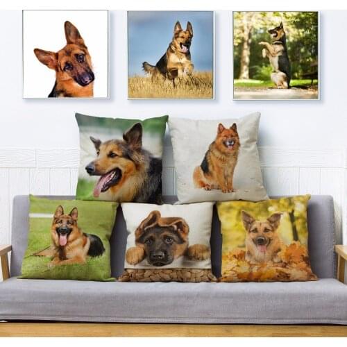 Clever German Shepherd Dog Print Throw Pillow Cover 45*45 Square Cushion Covers Linen Pillows Cases Sofa Home Decor Pillow Case