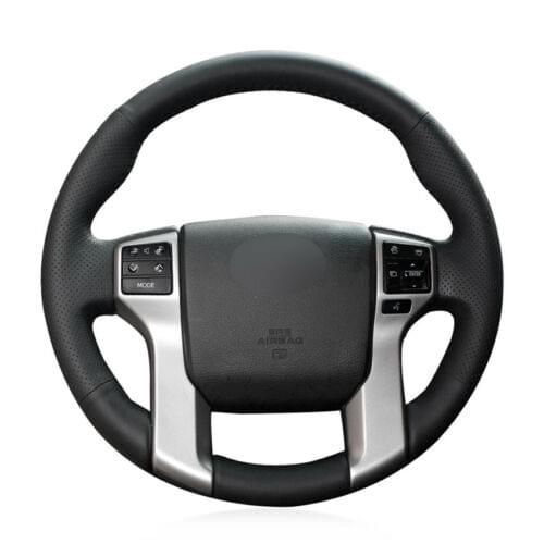 Black Leather DIY Hand-stitched Car Steering Wheel Cover for Toyota Prado