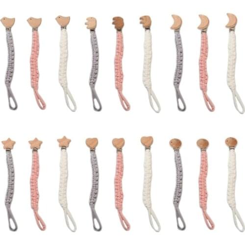 Baby Pacifier Clip Chain Holder Beech Wooden Teether Teething Soother Molar Toy Y4QA