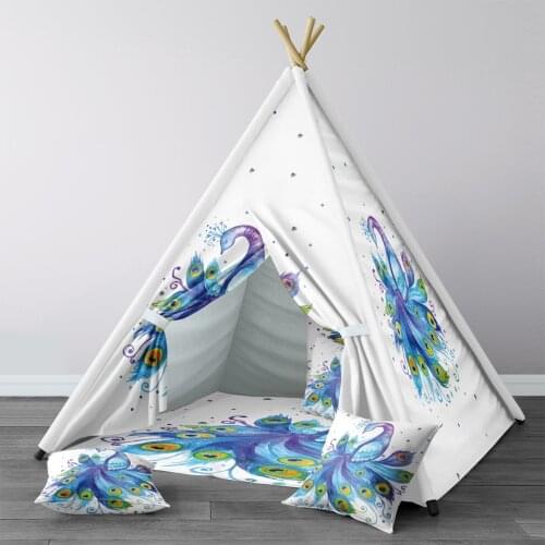 Play Tent for Kids Wigwam Portable Indoor Playground Tents Children Bedrooms White Blue Peacock Model 308