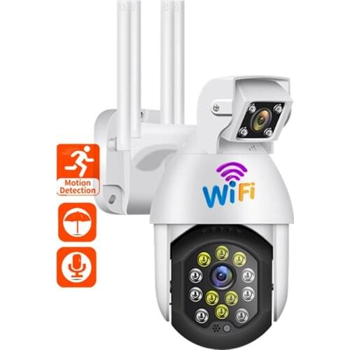 Dual Lens 2MP Mini IP Surveillance Outdoor Wifi Camera PTZ Security Remote View 1080P Waterproof CCTV Smart Home Wireless Camera