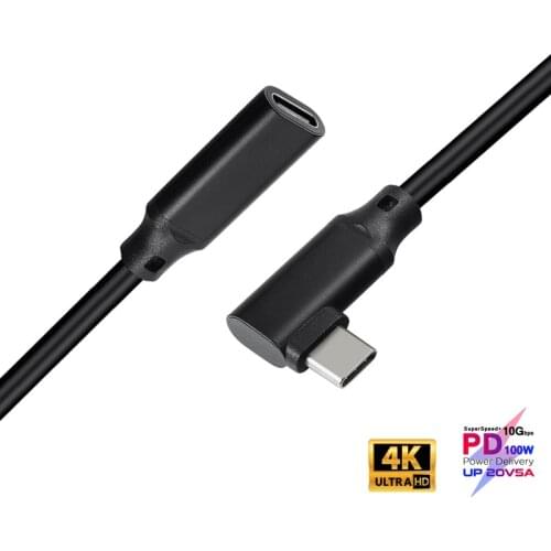 100W Elbow USB3.1 Gen 2 Type-C Extension Cable 4K @60Hz 10Gbps Extender Cord For Macbook Pro Oculus Quest 1 2 Link VR Data Cable