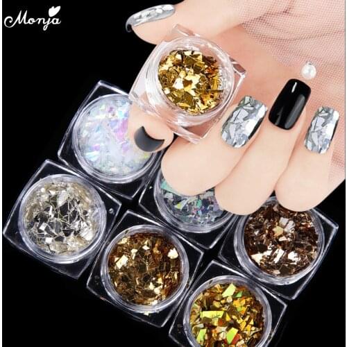 Monja 6 Box Nail Art Laser Ultrathin AB Glitter Flake Mylar Shell Foil Sequin Rhinestone Mixed Decorations Accessories Kit