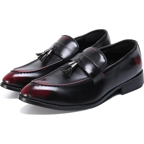 Men Dress Business Shoes Pointed Toe Slip On Famous Tassel Italian Footwear Male Formal Flats Old Fashion Shoes Sapato Social