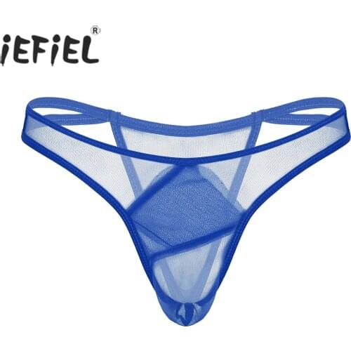 Men Low Waist See-through Sheer Gauze Briefs Elastic Waistband G-String Mesh Thongs Underwear for Lingerie Partywear Clubwear