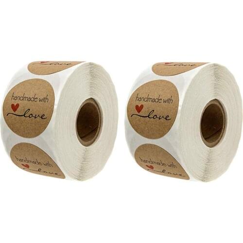 500/1000pcs 1.5Inch DIY Hand Made Handmade With Love Label Wedding Stickers Adhesive Sticker Kraft Round Labels dropshipping