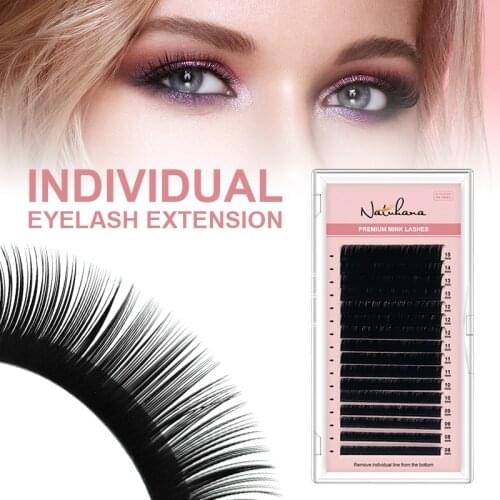 NATUHANA Mix 8-15mm 16lines Handmade Korean PBT Eyelash Extension Natural Soft Faux Fake Eyelashes Mink Lashes for Extension