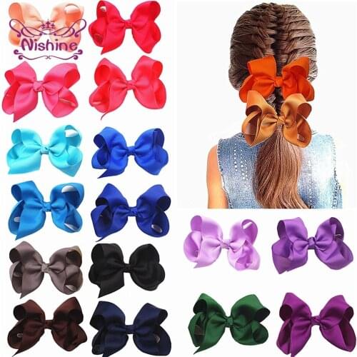 Nishine 3pcs/lot 4 Inches Grosgrain Ribbon Bowknot Baby Horsetail Clips DIY Handmade Bows Princess Headwear Photography Props