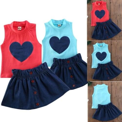 New Fashion Heart-shaped Toddler Girl Sleeveless Tops+ Short Skirts 2pcs Outfits