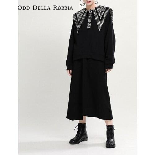 OddDellaRobbia Autumn Winter Women Fashion Casual Navy Collar Sweater Personality Plaid Doll Collar Pullover Loose Top 1644