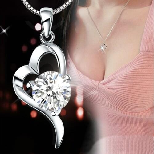 AAAAA Zircon Necklace Silver Plated Heart Necklace Pendant For Women "Love At First Sight" Design Necklaces & Pendants Jewelry
