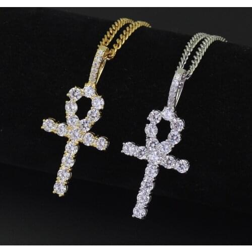 Men/Women Hip hop Ankh cross Pendant Necklace High quality AAA Zircon Hiphop iced out cross necklace fashion jewelry gifts
