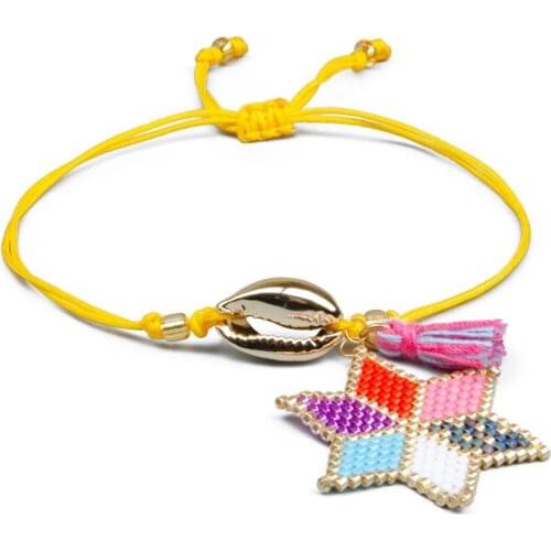 Miyuki Hexagonal Star Shell and Tassel Hand-woven Bracelet