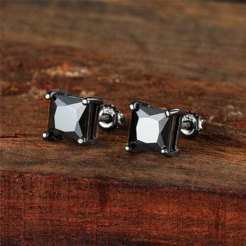 Simple Female Crystal Small Earring Charm 14KT Black Gold Wedding Earrings For Women Punk Square Zircon Stud Earrings