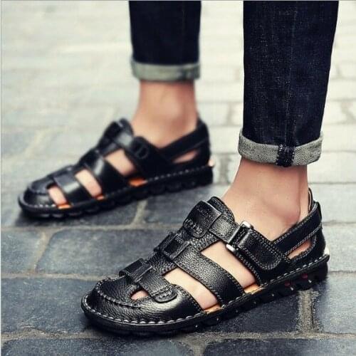 Men Summer Sports Leather Casual Sandals Close Toe Outdoor Beach Fisherman Shoes Mens Soft Soled Casual Shoes