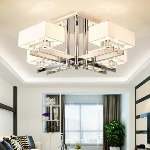 Modern Luxury Living Room Ceiling Chandelier Chrome Metal E14 Led Chandelier Lighting Fabric Lampshades Ceiling Lighting Fixture