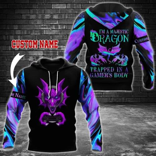 Mens Hoodie Gamer Dragon I'm a majestic DIY Name Unisex Sweatshirt For Men/Women Spring/Autumn Casual Pullover Zipper Streetwear