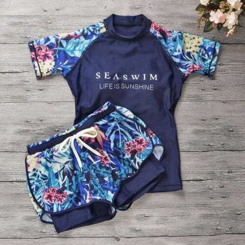 2021 Women Sports Two Piece Bikini Set Swim Short Sleeve Swimwear Bathing Suit Swimming Beachwear Summer Sexy Swimsuit Biquinis