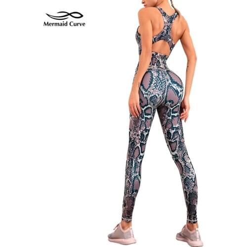 Mermaid Curve New Serpentine Printing Women Shockproof Sports Bra & High Waist Legging Women Running Training 2 Pcs Yoga Sets