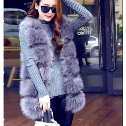 New women vest fake fur tops imitation fox fur coats horizontal shape slim heated vest winter womens coats luxurious outerwear