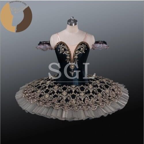 New Arrival Free Shipping Women Black Color Gold Decoration Tutu Adult Platter For Professional Ballet Competition AT1215