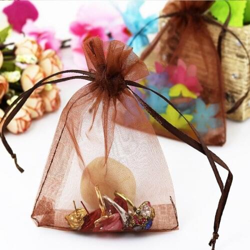 15x20cm (5.9"x7.87")Coffee Organza Bags Organza Wedding Gift Bags Packaging Bags Tulle Bomboniera 100pcs/lot Christmas Gift Bags