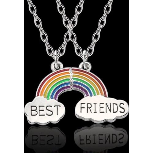 2 Pcs/Set Rainbow Shape Necklace BEST FRIENDS Pendant Friend Necklace Friendship Witeness Pendants Jewelry Gifts