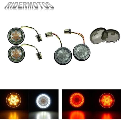 2XMotorcycle 1156 1157 LED Turn Signal Indicator Light 2'' Bullet Inserts Lamp Smoke Lens Cover For Harley Sportster XL883 Dyna