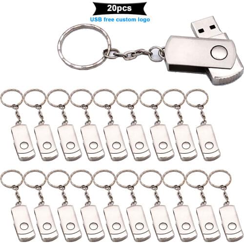 20pcs free logo USB 2.0 Flash Drive Rotation Pen Drive 8GB 16GB 32GB 64GB Memory Stick 128GB Pendrive Thumbdrive with Key Ring