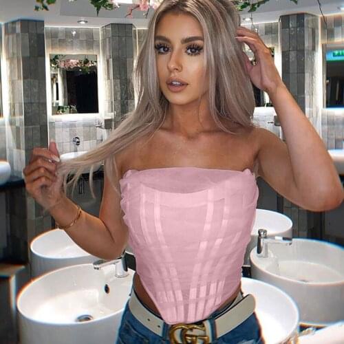 2021 Spring/Summer Womens Vest Fashion Fishbone Mesh Corset Solid Color Sexy Short Vest Tube Tops Strapless Top Cute Y2k