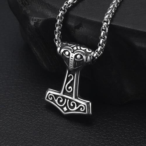 316L Stainless Steel Small Viking Hammer Pendant Necklace Jewelry Mens Long Chain Necklaces Vintage Jewellery Gift
