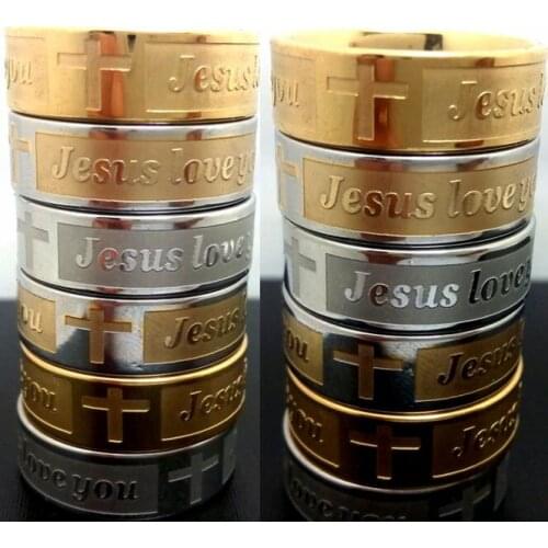 36pcs MIX Jesus love you Rings Mens High quality Cross Stainless Steel Religious Rings Wholesale Jewelry lot Xmas Gift
