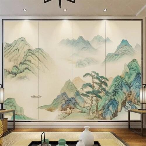Milofi custom 3D printing wallpaper mural new Chinese style Fuchun mountain dwelling landscape stone marble landscape background