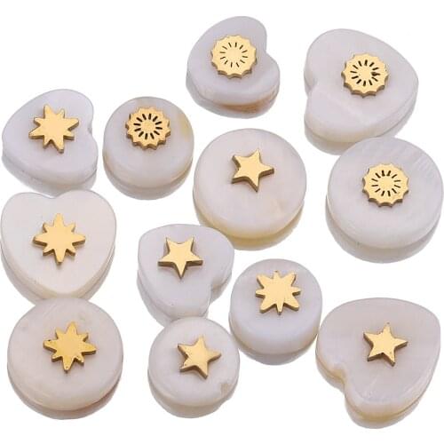 5pcs 8 10mm White Round Heart Natural Stone Beads Stainless Steel Flat Beads for Jewelry Making Supplies Seed Waist Wholesale