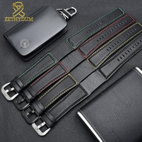 Genuine leather bracelet 24mm watch strap for dietrich or Suunto watchband long pattern watch band red green stitches belt