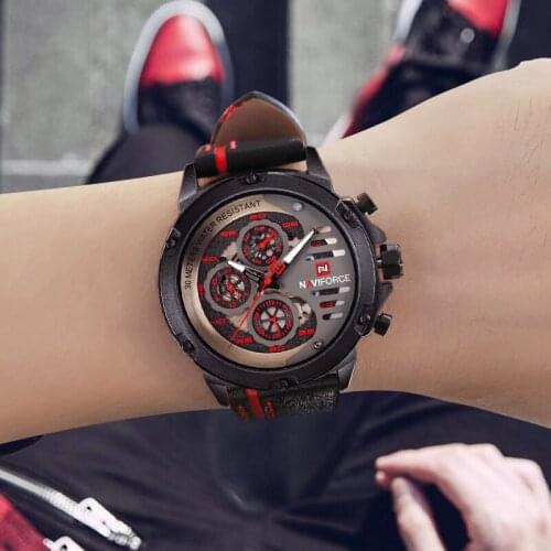 NAVIFORCE Top Luxury Brand Army Military Watch Sport Quartz Leather Strap Clock Watches Week Display Clalander Relogio Masculino