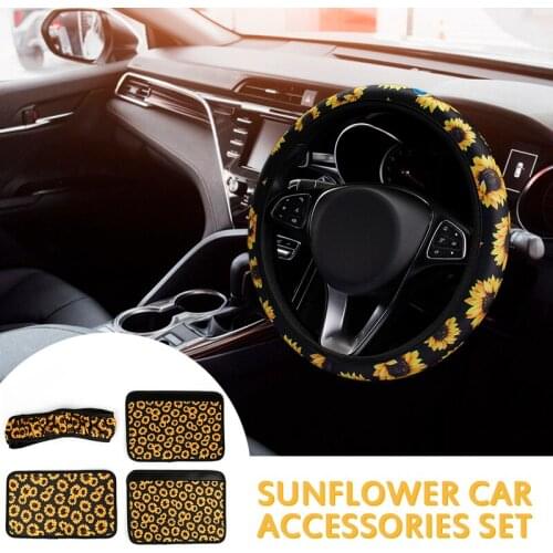 Sunflower Pattern Steering Covers Car Steering Wheel Cover Shoulder Cover Center Console Box Armrest Pad Neoprene Comfortable