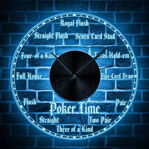 Its Poker Time Royal Flush Casino Luminous Wall Clock Card Games Man Cave Bar LED Sign Artwork With Night Light Game Room Decor