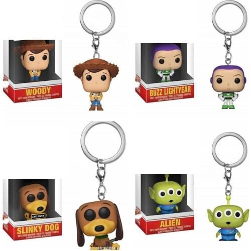 Toy Story 4 Slinky Dog Keychain Woody Chivalrous Buzz Light Year Alien Key Chains with box Action Figure Toys For Children